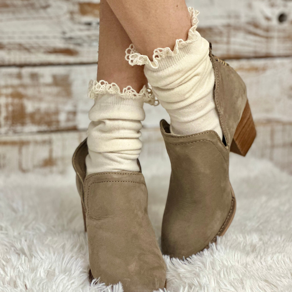 lace top natural cotton organic knit socks, lace slouch socks,knit lacy socks, organic cotton socks, eco friendly socks, ladies socks lace, lacey crew socks, slouchy knit socks, Catherine Cole signature socks