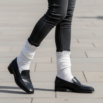 The 1992 Classic Cable Knit Lace Sock — White