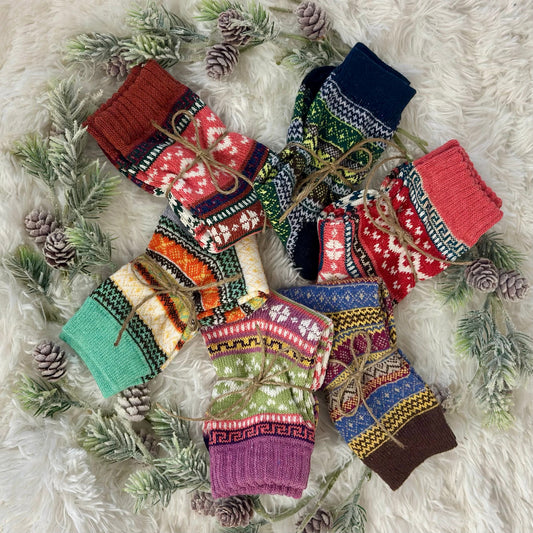 WINTRY mix of patterned socks - 2 pack assorted, cute fall winter ankle crew socks women, Christmas Holiday gift sock, hosiery, trendy, Catherine Cole signature socks