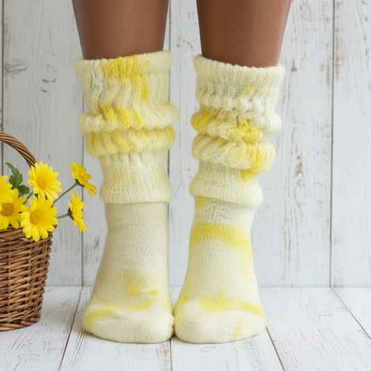 Hand Tie Dye Lemon Yellow Slouch Socks Women • ULTIMATE Cotton Made in USA