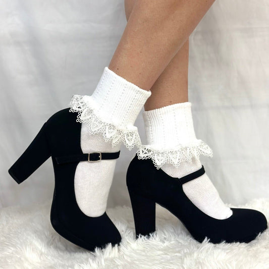 Chantilly  lace ankle cuff socks women - white , signature socks women