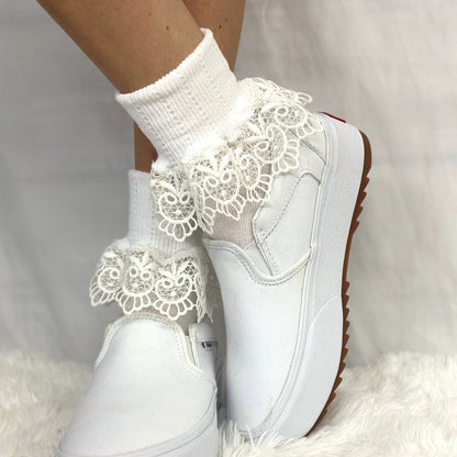 Delicate  lace ankle cuff socks women - white , cute lace sock ankle boots