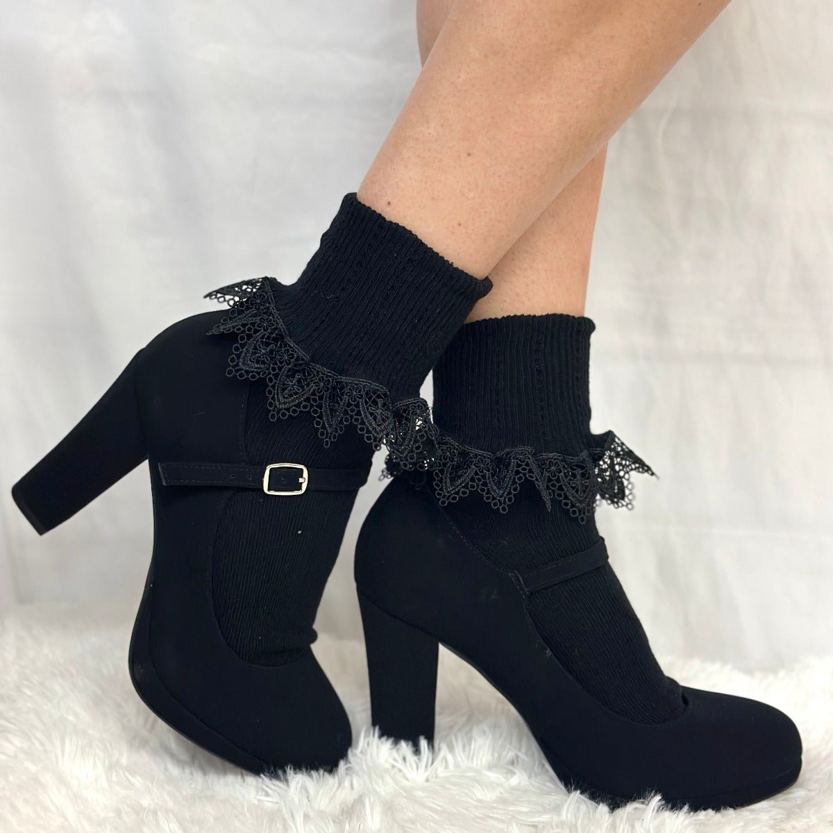 Chantilly  lace ankle cuff socks women - black, lace socks for heels