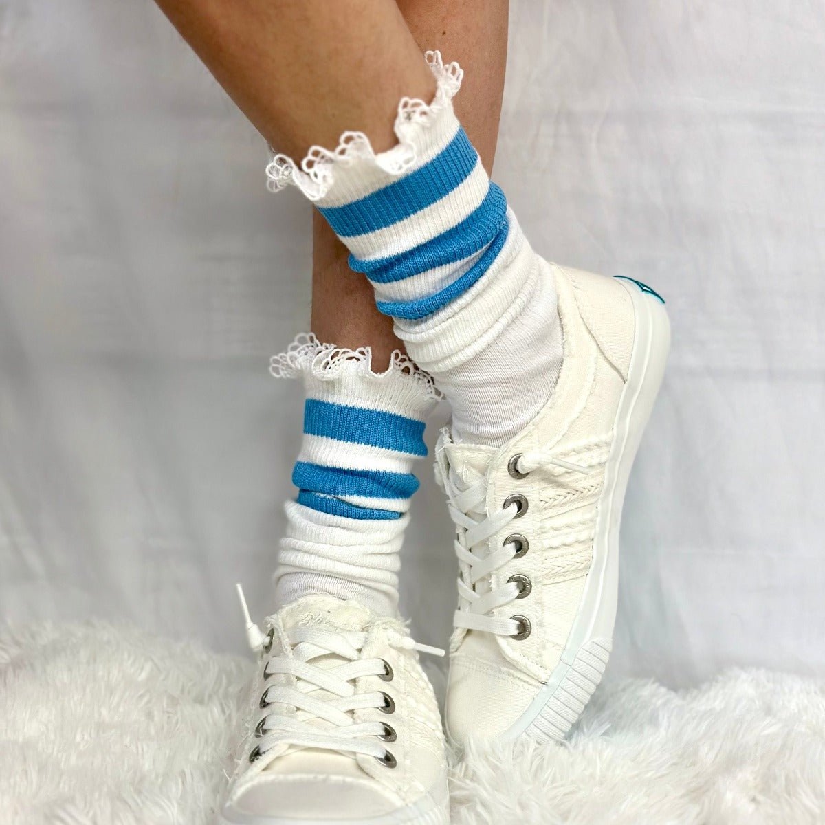 SCHOOLGIRL  striped athletic socks women's - blue, stripe cotton slouch socks women, usa made quality