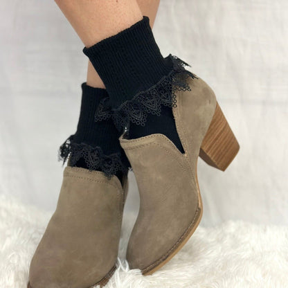 Chantilly  lace ankle cuff socks women - black, socks for bootie fashion