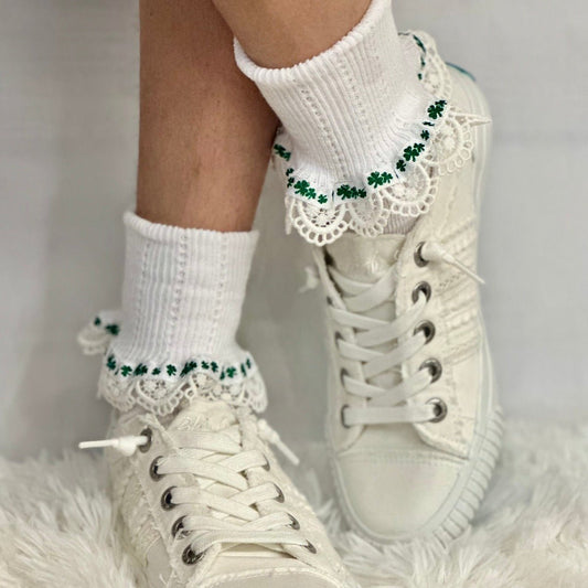 Luck of the Irish  white shamrock sock, seasonal sock women St. Patrick's day
