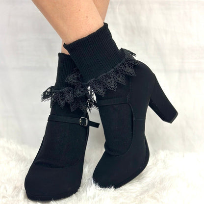 Chantilly  lace ankle cuff socks women - black, sexy socks lace ladies