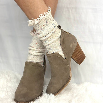 BOOTIE  lace slouch  socks - confetti, cute lace trimmed socks ladies