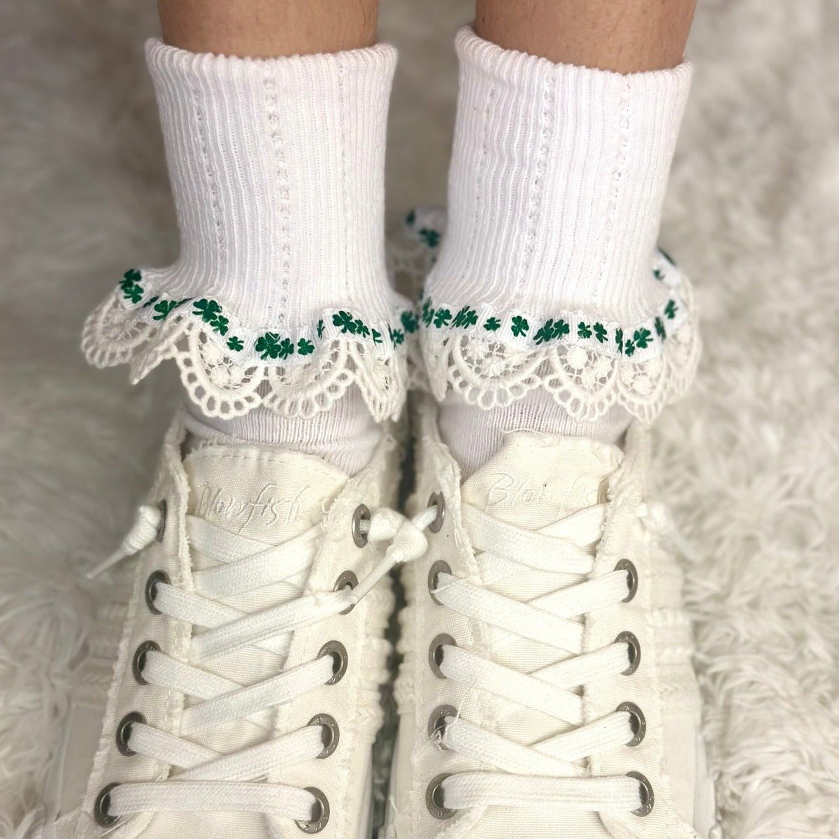 shamrock lace cuff socks women, luck of the irish, St. Patricks day socks