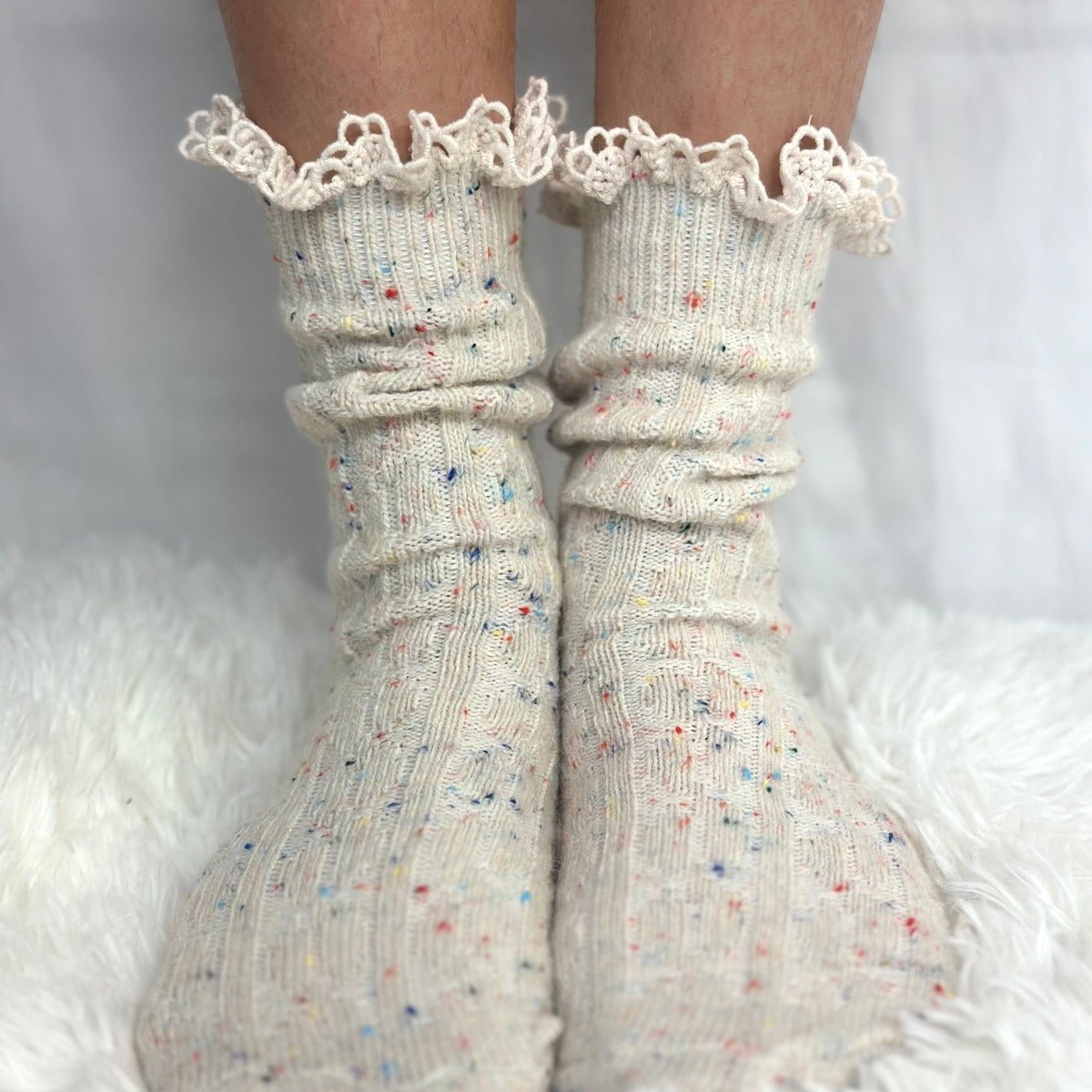 BOOTIE  lace slouch  socks - confetti, short boot socks with lace.