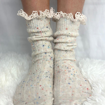 BOOTIE  lace slouch  socks - confetti, short boot socks with lace.