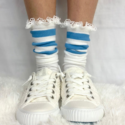 SCHOOLGIRL  striped athletic socks , cool slouch socks women, retro sweat socks, usa qualitywomen's - blue
