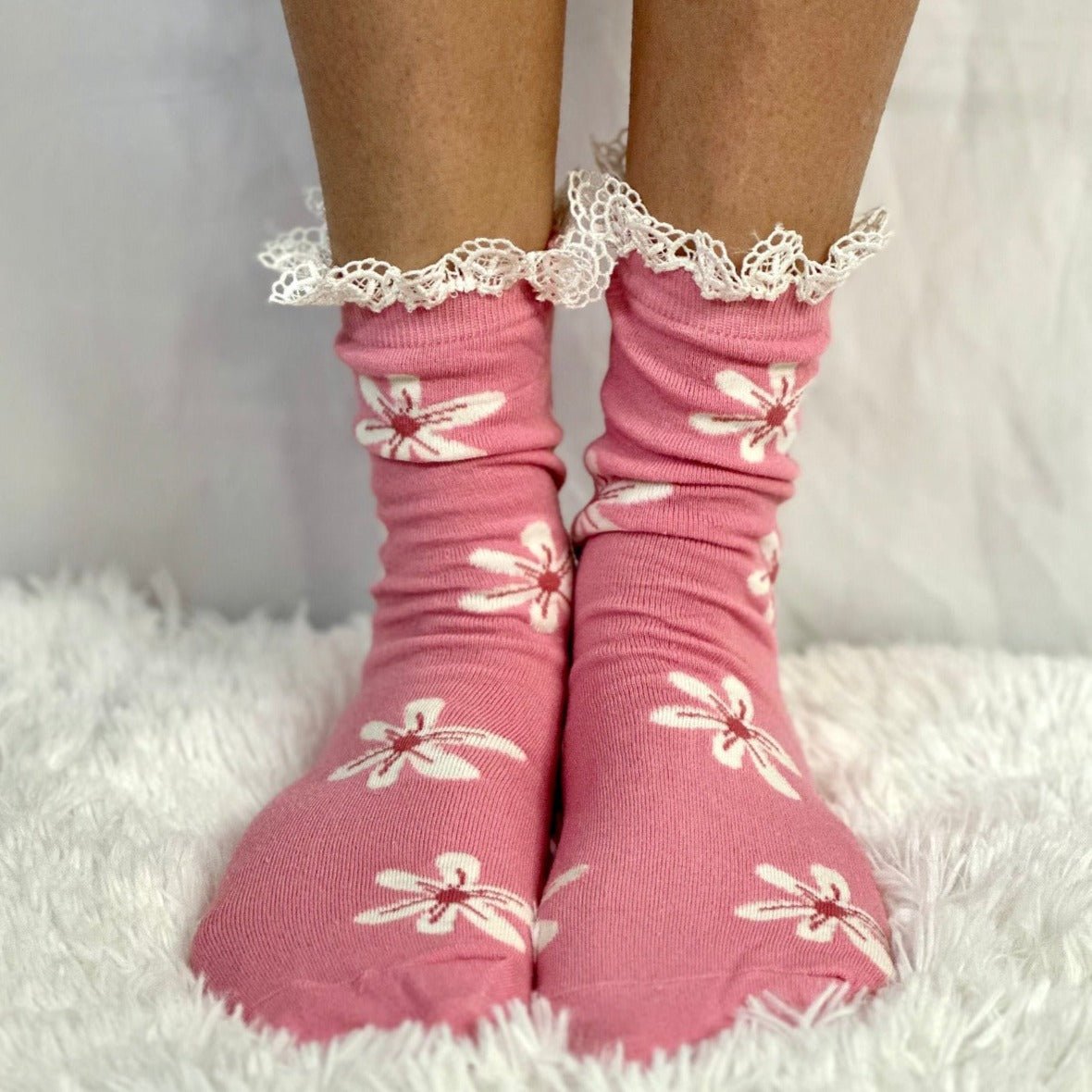 POSEY lace top ankle sock - pink', fashion crew ankle socks women