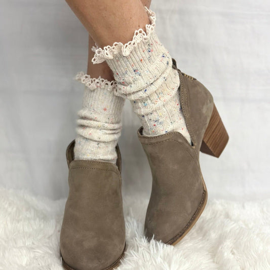 BOOTIE  lace slouch  socks - confetti,  cute lace socks for ankle boots