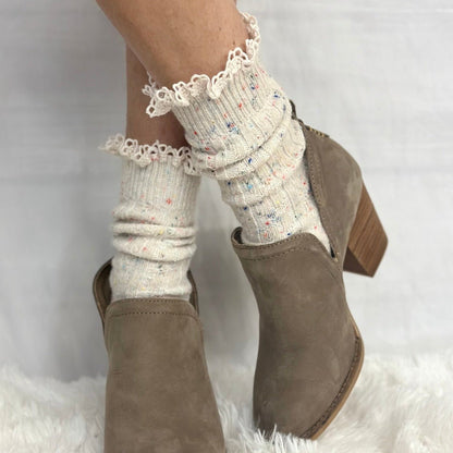 BOOTIE  lace slouch  socks - confetti,short boot socks for women, BOOTIE  lace slouch  socks - confetti by CatheirneCole signature socks