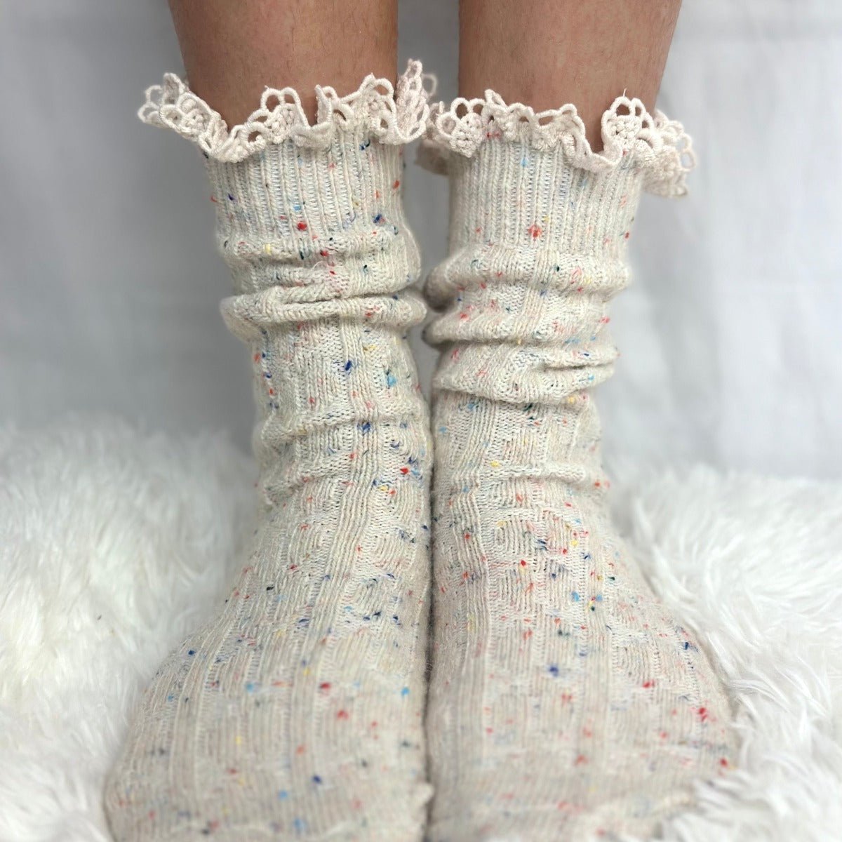 BOOTIE  lace slouch  socks - confetti, short boot socks with lace., BOOTIE  lace slouch  socks - confetti by CatheirneCole signature socks