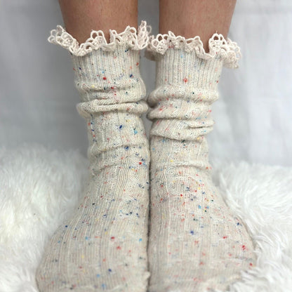 BOOTIE  lace slouch  socks - confetti, short boot socks with lace., BOOTIE  lace slouch  socks - confetti by CatheirneCole signature socks