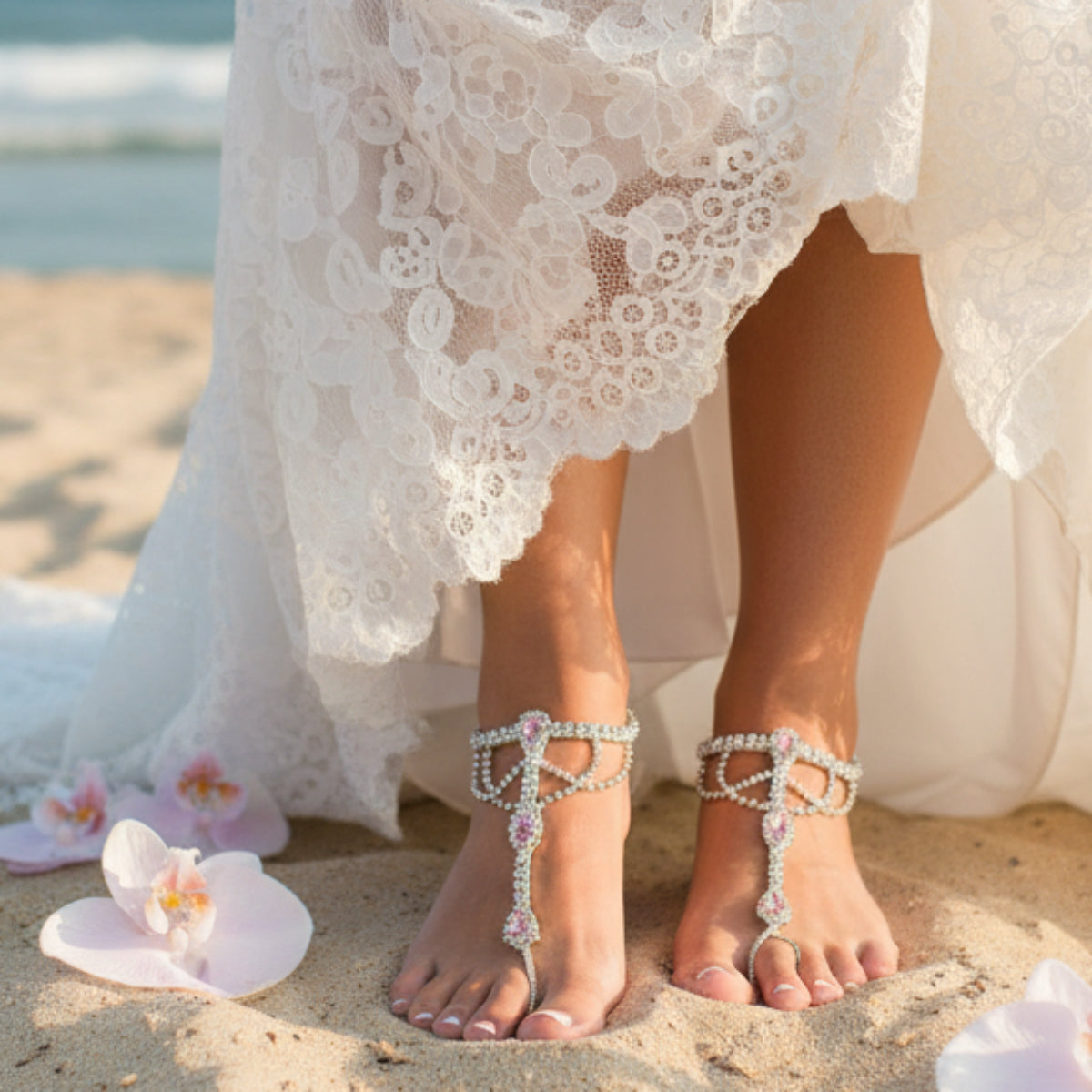 Pink Silver Barefoot Sandals - Beach Wedding Bridal Jewelry | Handmade USA Pink Silver Barefoot Sandals - Beach Wedding Bridal Jewelry | Handmade USA