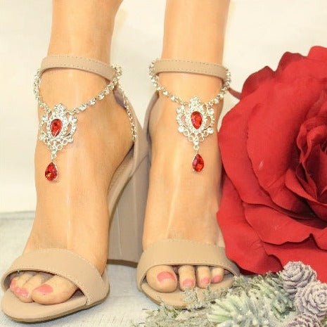 ruby red bridal wedding shoe anklets - best barefoot wedding sandals women, sale Amazon women’s sandals
