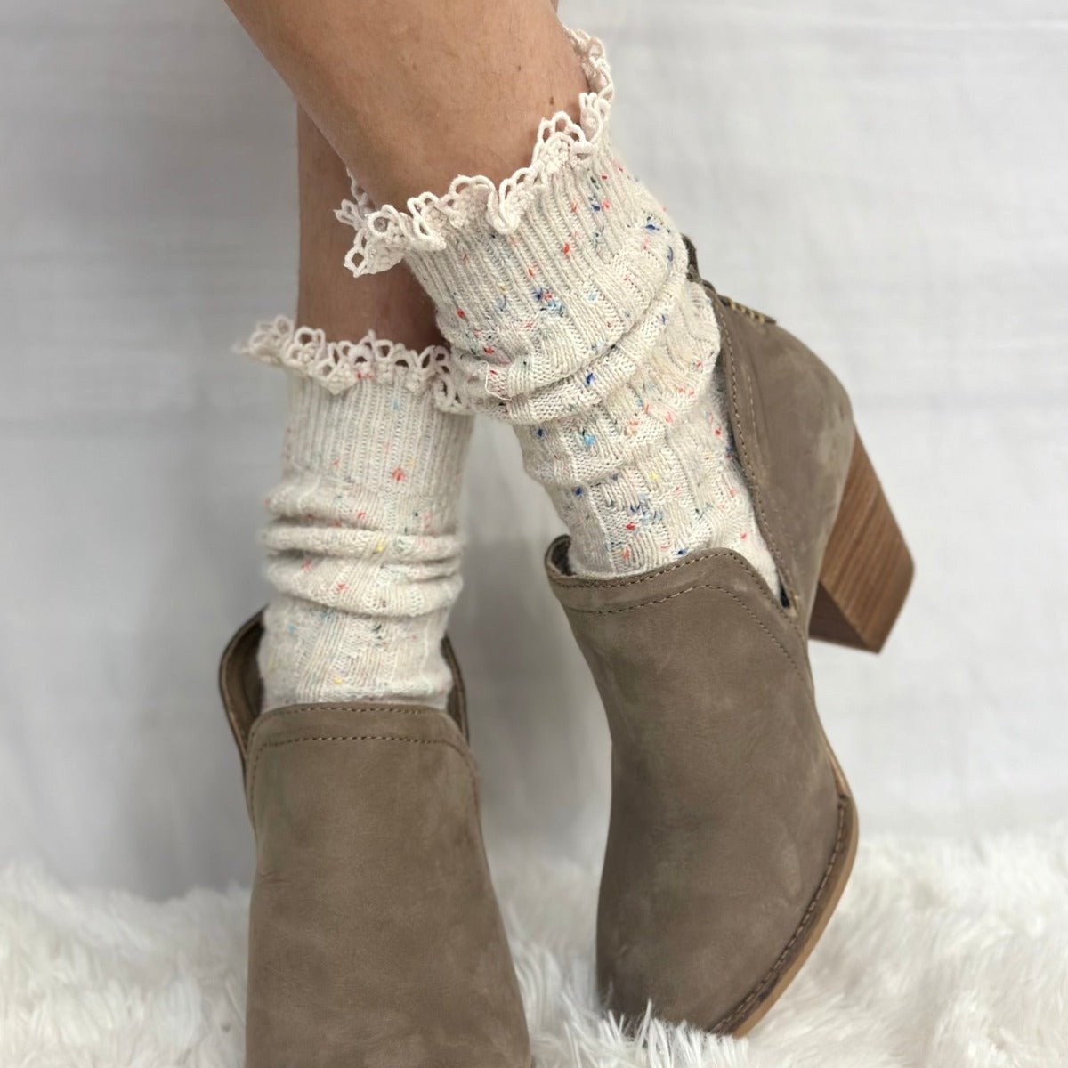 BOOTIE  lace slouch  socks - confetti,short boot socks for women