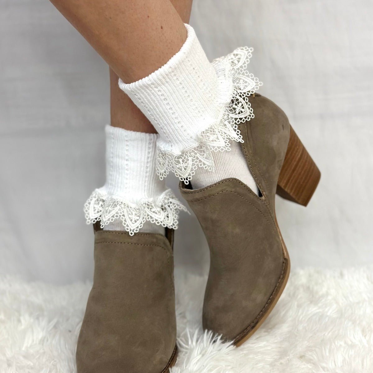 Chantilly  lace ankle cuff socks women - white , cute socks for booties hosiery