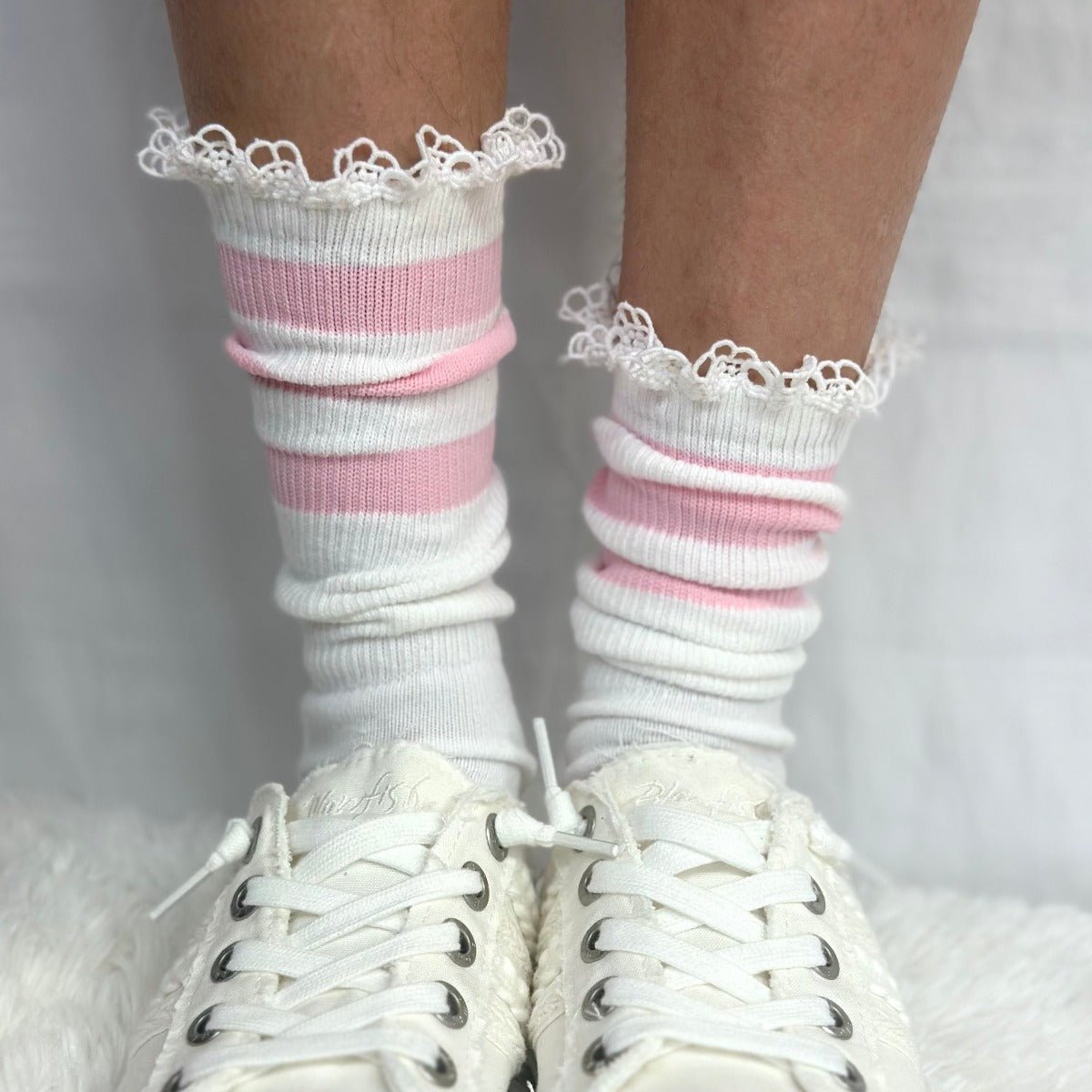 SCHOOLGIRL  striped athletic socks women's - pink, cotton slouch socks women, quality made america