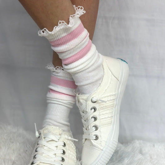 SCHOOLGIRL  striped athletic socks women's - pink, cute fun socks summer, usa quality cotton