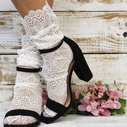 allover lace socks with heels white, women  lace sock near me, - Catherine Cole Atelier, lace cre sock, best quality lace sock women's