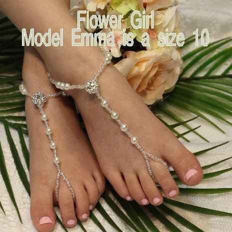 ELEGANCE flower girl barefoot sandals -  pearl girls foot jewelry  beach wedding , best quality children's flower girl barefoot sandals.