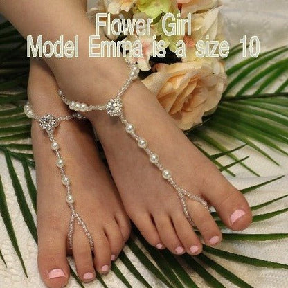 ELEGANCE  wedding barefoot sandals - girls flower girl sandals   handmade - Catherine Cole Atelier