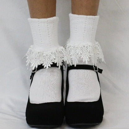 cute lace cuff socks for Mary jane shoes -  Catherine Cole, socks near me, white lace bobby sock with heels, Made in usa