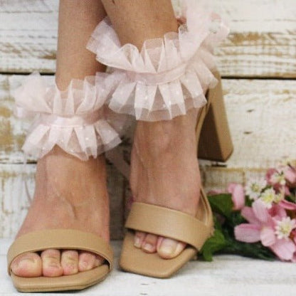 Ruffle tulle chiffon wedding anklets | Grace | Catherine Cole Atelier couture socks and designer barefoot sandals