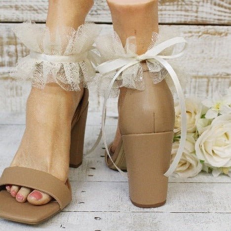 Gracie wedding ankle bracelets - wedding frilly foot cuffs Catherine Cole Atelier couture socks and designer barefoot sandals