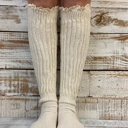 LACE topped ultimate slouch socks - natural