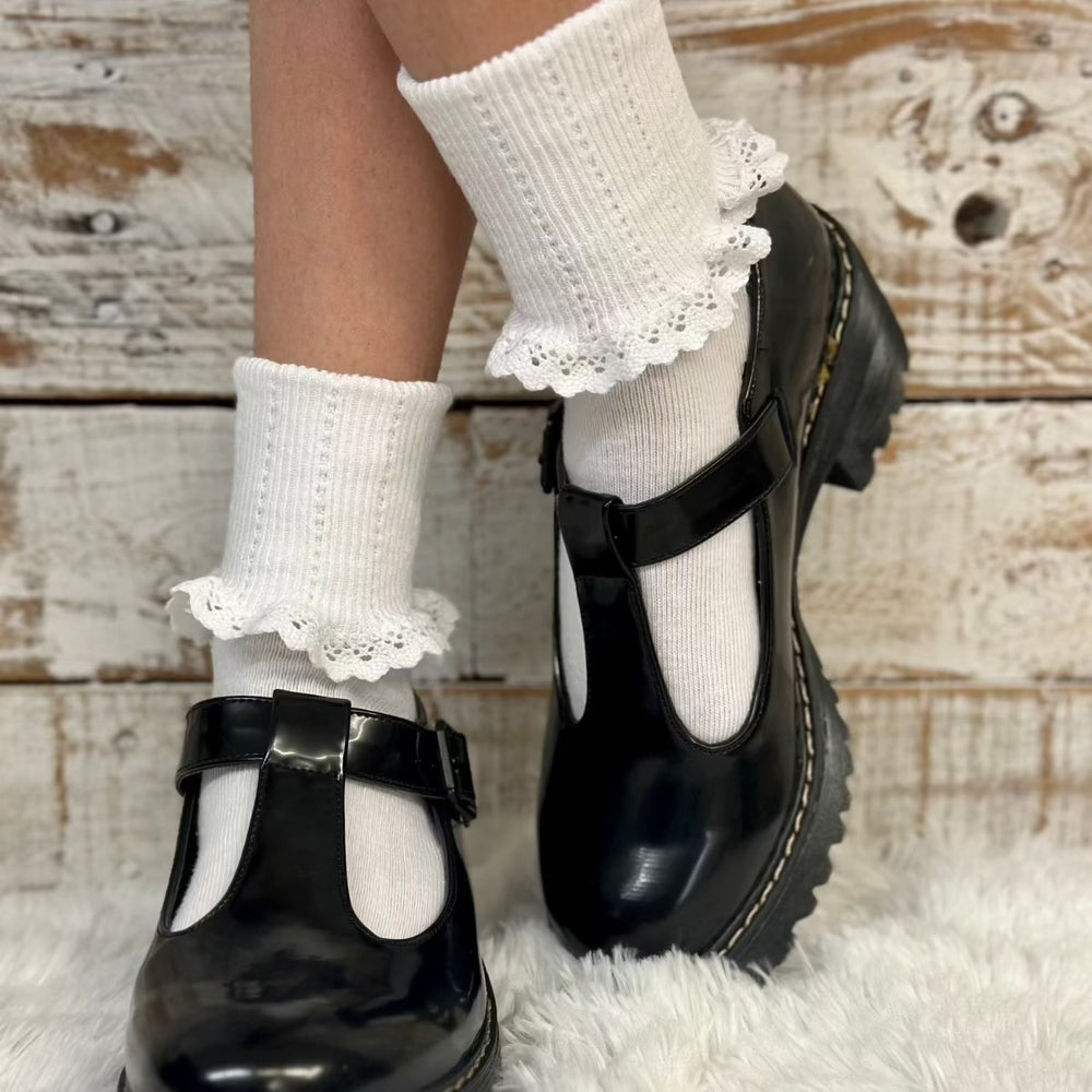 PROMOTIONAL SALE lace cuff ankle socks - white, sale socks cute bobby socks white - Catherine Cole Atelier