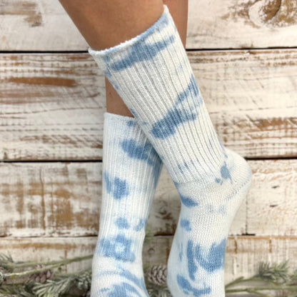 Mini cute scrunchy tie dye chambray blue slouch socks  Made in USA,  Catherine Cole ~ Atelier Inspired fashion since 1991 Couture socks and foot jewelry
