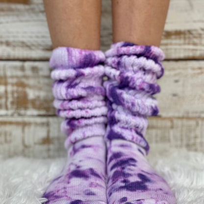 Tie dye purple lavender, Hooters style cotton slouch socks for women - Made in USA - Catherine Cole Atelier