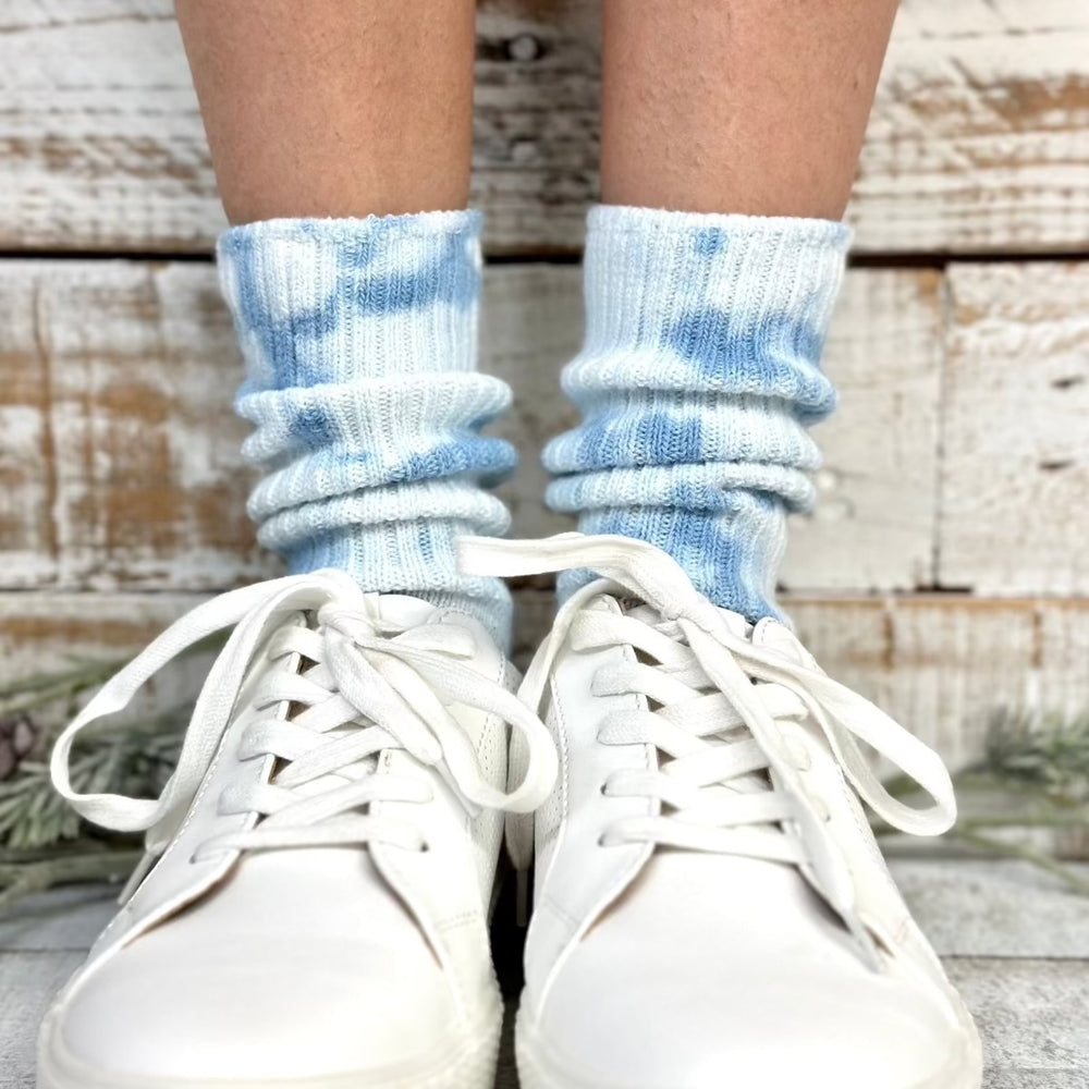 Mini cute scrunchy tie dye chambray blue slouch socks  Made in USA, Catherine Cole ~ Atelier Inspired fashion since 1991 Couture socks and foot jewelry