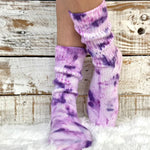 Mini cute scrunchy tie dye pastel purple organic slouch crew socks Made in USA women quality socks - Catherine Cole Atelier