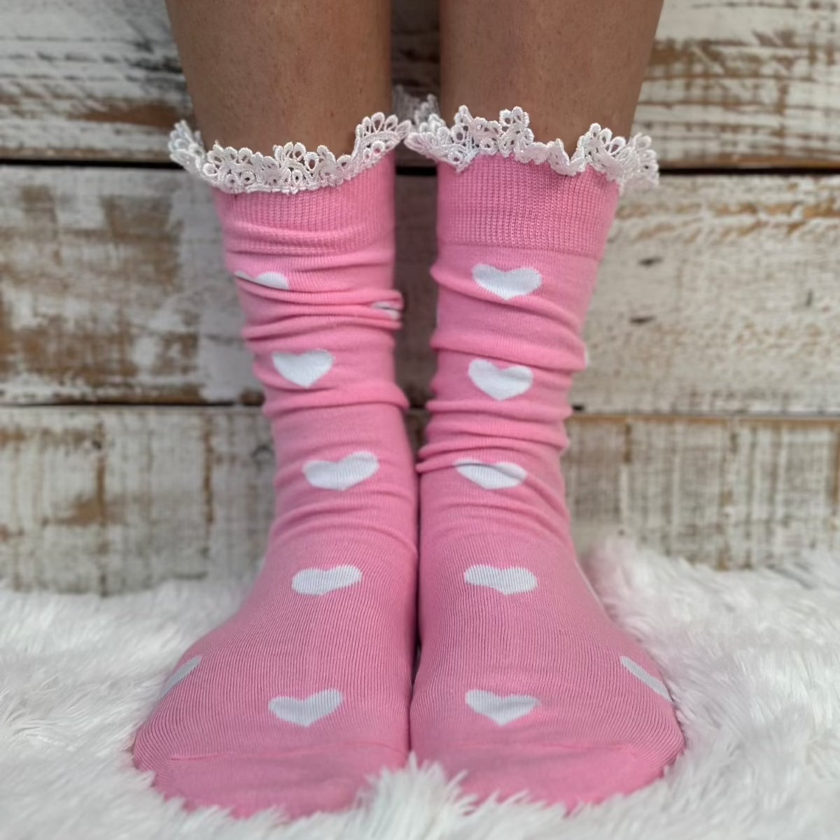 HEARTS DELIGHT lace top heart ankle sock - pink, Catherine Cole , Valentine's day socks women's, Heart lace socks women, cute Valentine socks ladies.