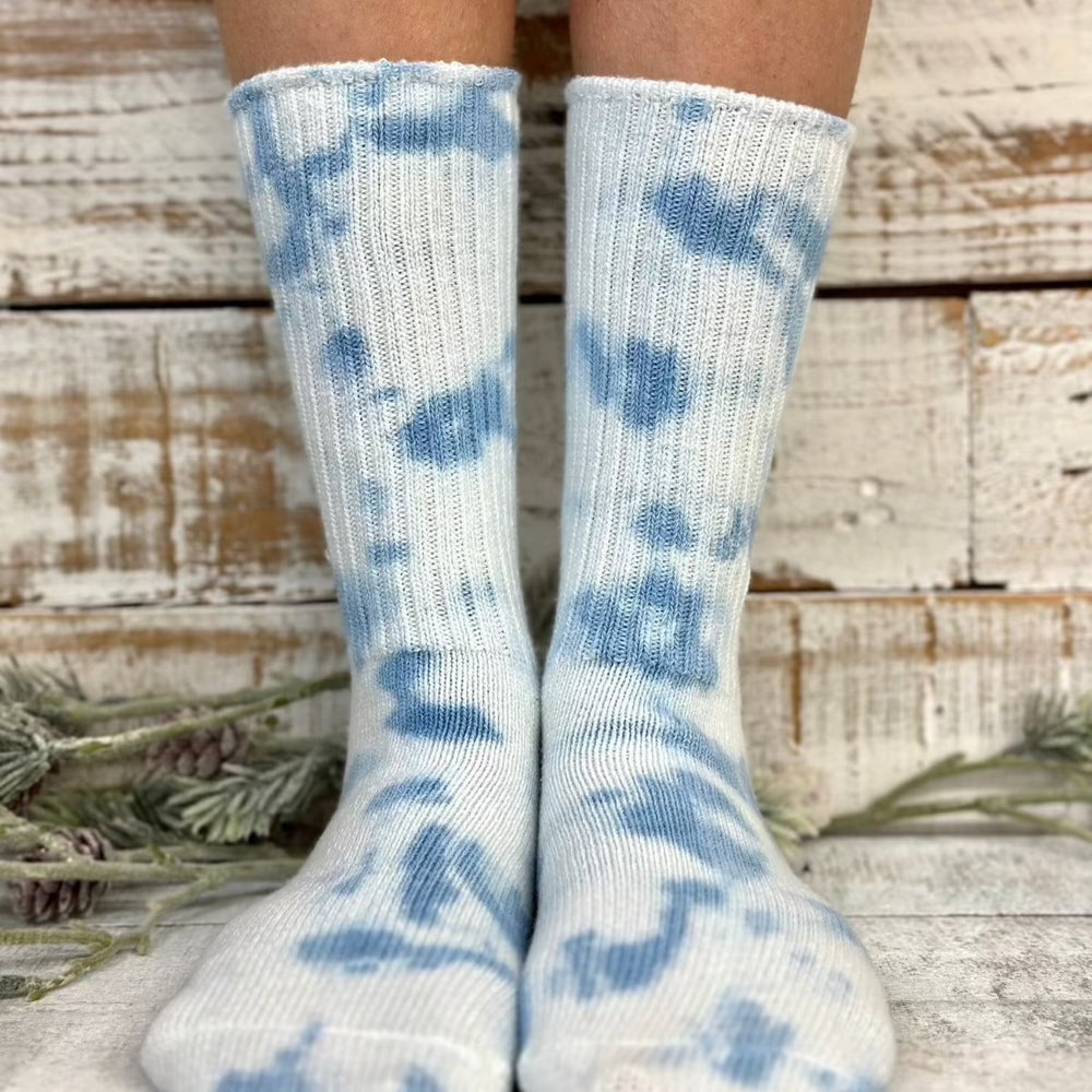 Mini cute scrunchy tie dye chambray blue slouch socks  Made in USA, Catherine Cole ~ Atelier Inspired fashion since 1991 Couture socks and foot jewelry