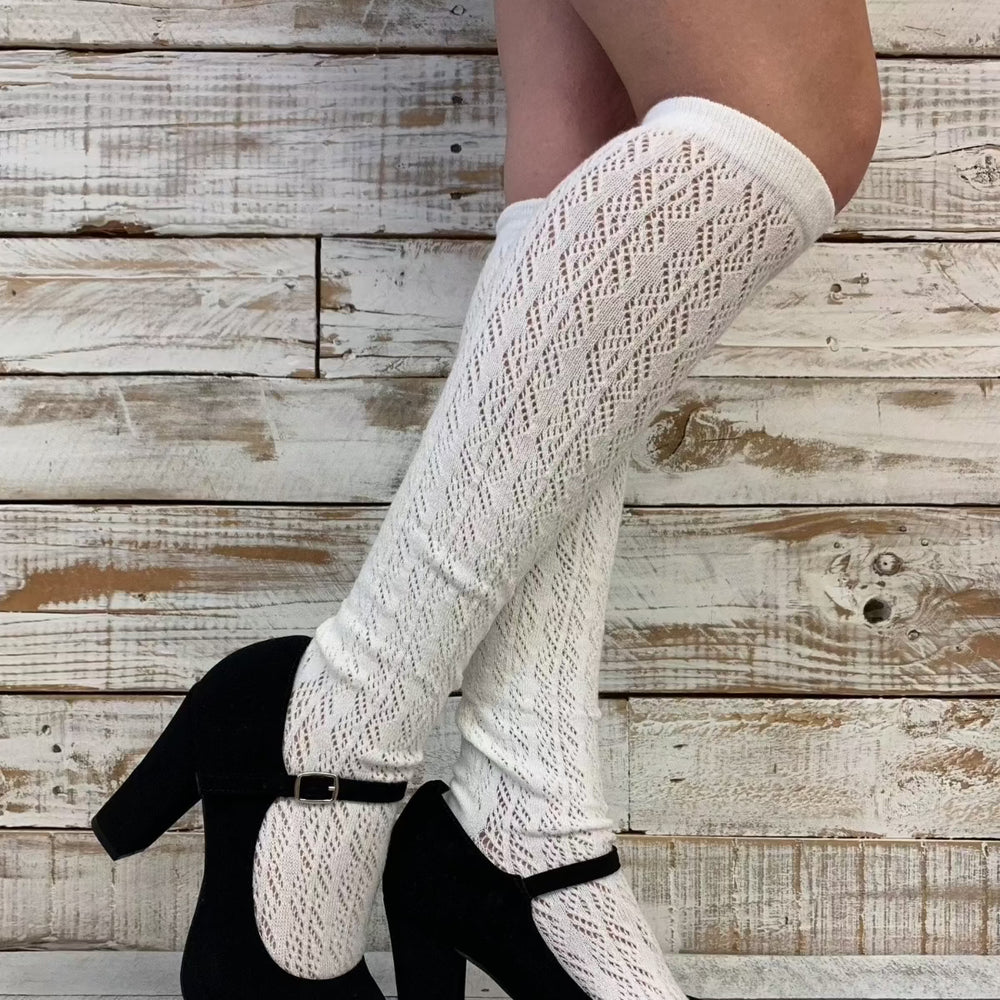 Dolls cream tall crochet knee socks for women, Catherine Cole ~ Atelier Inspired fashion since 1991 Couture socks and foot jewelry