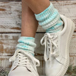 Mini cute scrunchy tie dye aqua organic slouch socks Made in USA, Catherine Cole ~ Atelier Inspired fashion since 1991