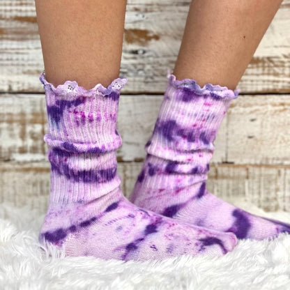 LACY organic mini cotton crew tie dye purple organic crew socks Made in USA sock women - tie-dyed ankle sock women, Nike tie-dyed sock.