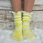 LACY organic mini cotton scrunchy tie dye yellow organic slouch socks Made in USA - Catherine Cole Atelier