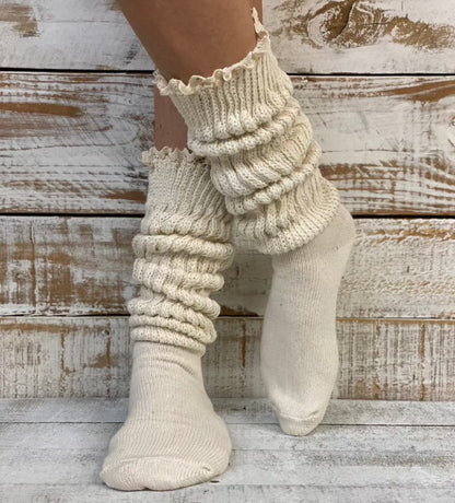Hooters slouch socks hosiery cotton 90's best quality thick beige cotton lace slouch socks women