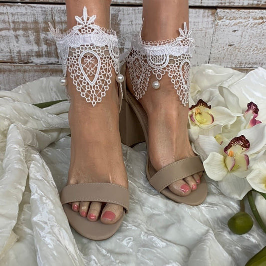 SCALLOP  lace bridal  anklets  - white, Catherine Cole wedding women’s quality bridal foot jewelry