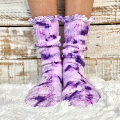 LACY organic mini cotton crew tie dye purple organic crew socks , women's best quality tie-dyed socks, tie dye sock Nike