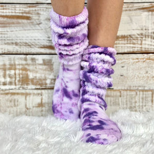 Tie dye purple lavender, Hooters style cotton slouch socks for women - Made in USA - Catherine Cole Atelier