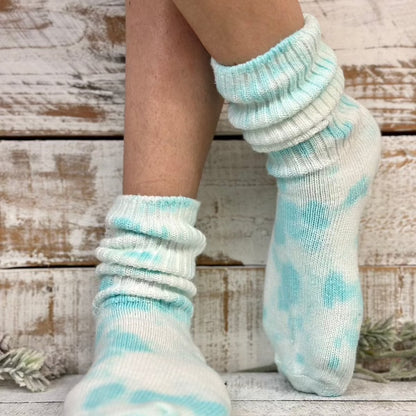 Mini cute scrunchy tie dye aqua organic slouch socks  Made in USA,  tie-dyed socks women's, best quality tie dye socks